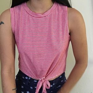 Red and white striped sleeveless crop top